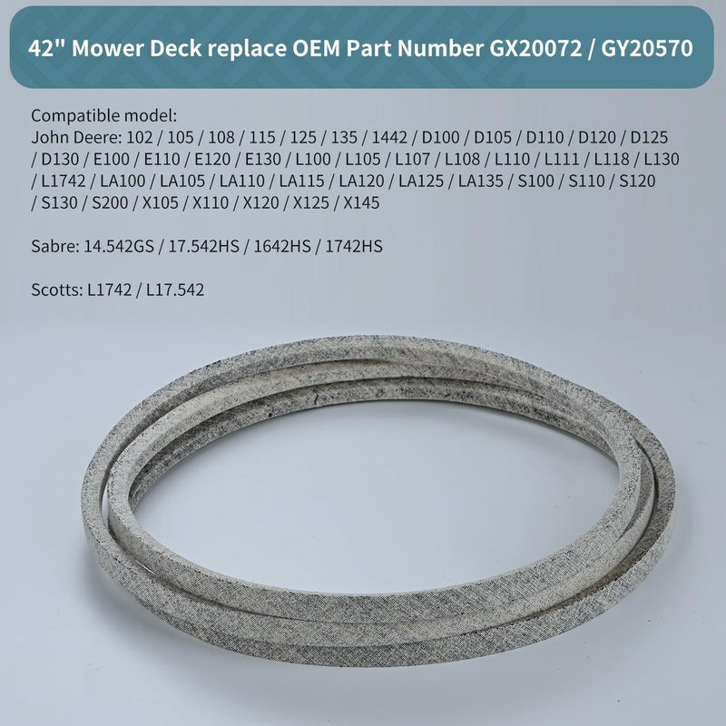 Holdly 1/2 x 103'' Mower Deck Belt GX20072/GY20570, for John Deere D100 D105 D110 D125 D130 L100 L110 E100 E110 E120 E130 LA105 LA110 LA115 LA135 L1742 S100 1642HS 1742HS (GX20072) - Image 2